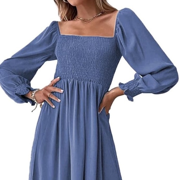 Blue Anna-Kaci Long Sleeve Square Neck Dress Size Small - Picture 2 of 11